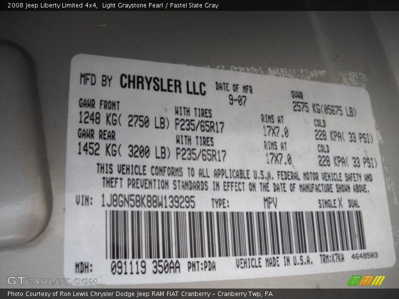 Light Graystone Pearl / Pastel Slate Gray 2008 Jeep Liberty Limited 4x4