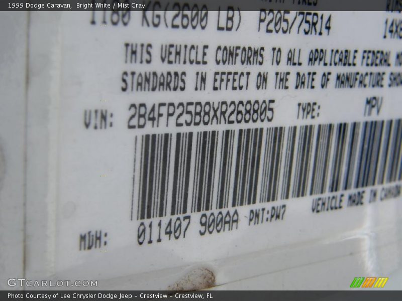 Bright White / Mist Gray 1999 Dodge Caravan