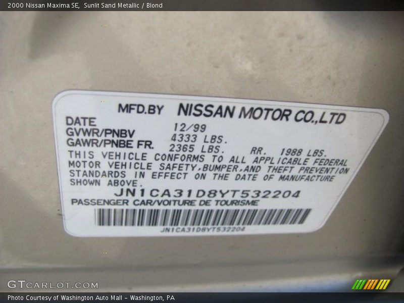 Sunlit Sand Metallic / Blond 2000 Nissan Maxima SE