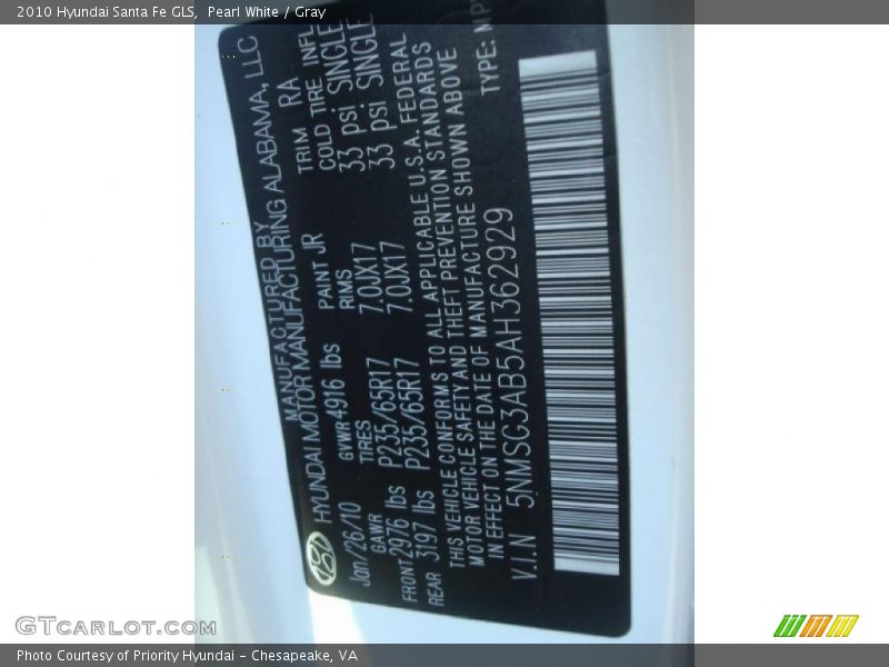Pearl White / Gray 2010 Hyundai Santa Fe GLS