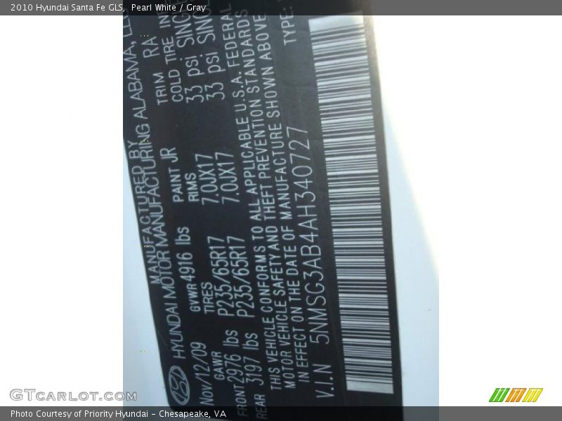 Pearl White / Gray 2010 Hyundai Santa Fe GLS