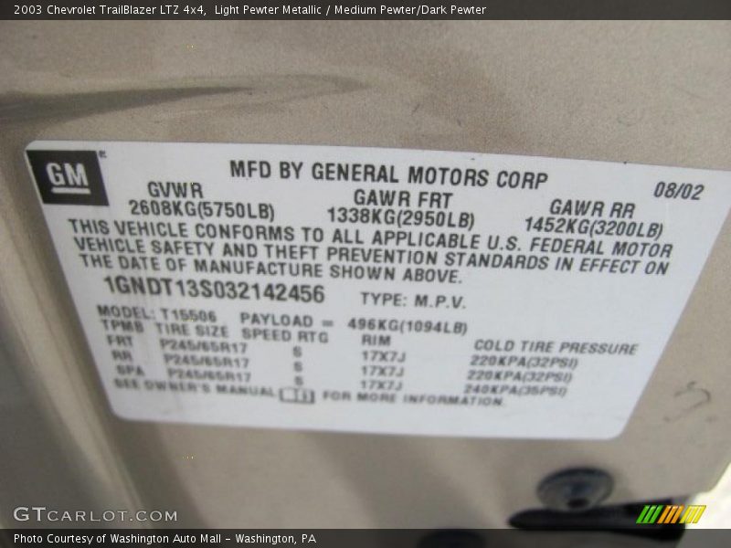 Light Pewter Metallic / Medium Pewter/Dark Pewter 2003 Chevrolet TrailBlazer LTZ 4x4