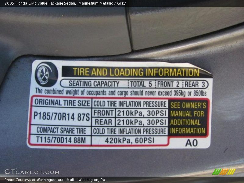 Magnesium Metallic / Gray 2005 Honda Civic Value Package Sedan