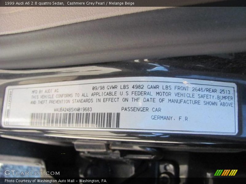 Cashmere Grey Pearl / Melange Beige 1999 Audi A6 2.8 quattro Sedan