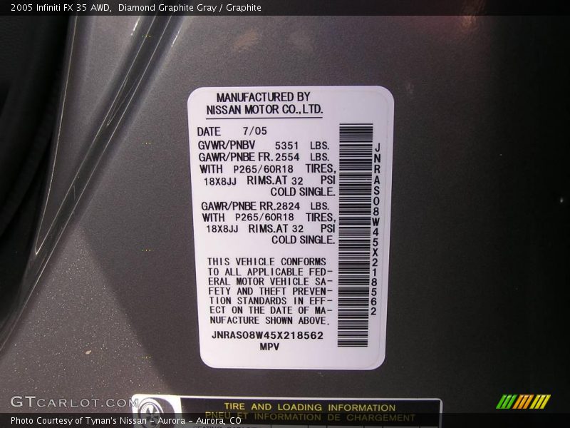 Diamond Graphite Gray / Graphite 2005 Infiniti FX 35 AWD