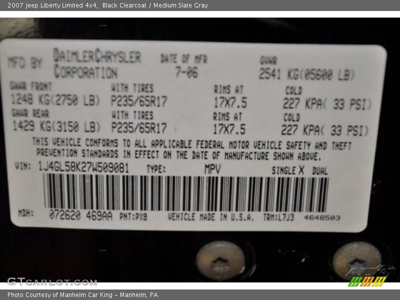 Black Clearcoat / Medium Slate Gray 2007 Jeep Liberty Limited 4x4