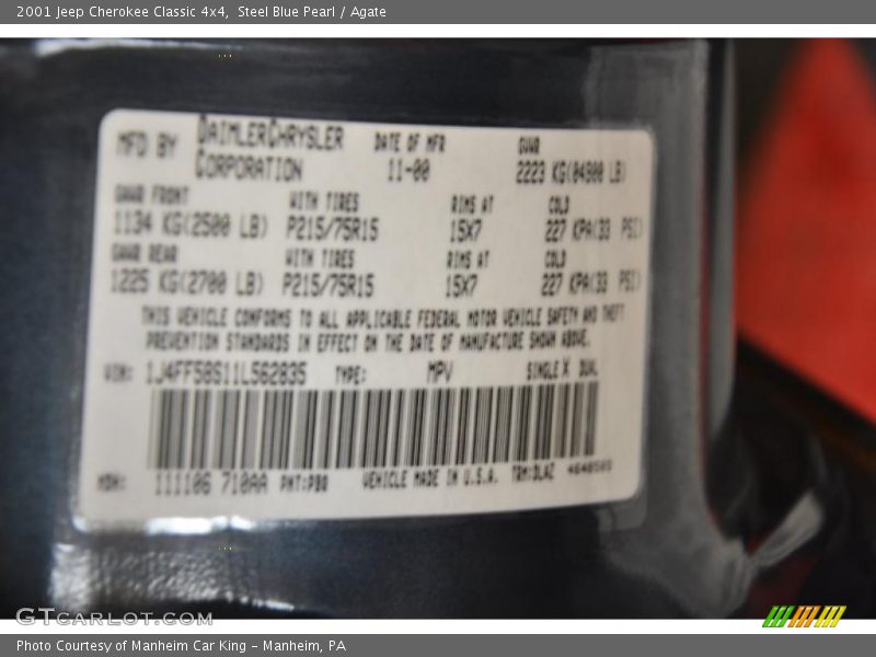 Steel Blue Pearl / Agate 2001 Jeep Cherokee Classic 4x4