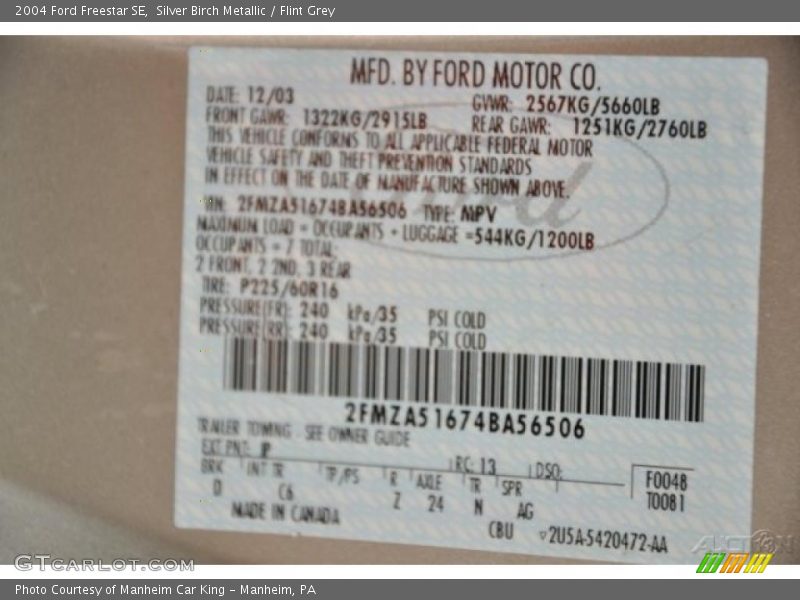 Silver Birch Metallic / Flint Grey 2004 Ford Freestar SE