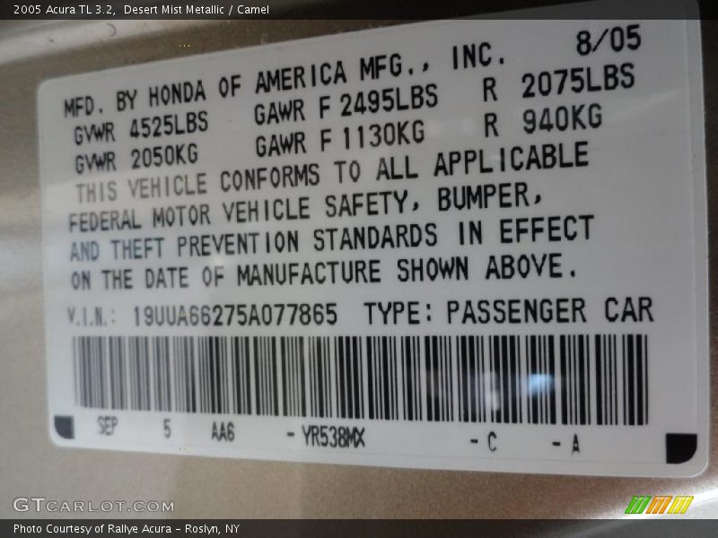 Desert Mist Metallic / Camel 2005 Acura TL 3.2
