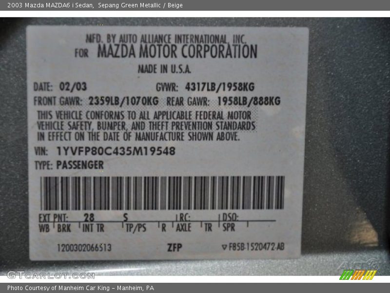 Sepang Green Metallic / Beige 2003 Mazda MAZDA6 i Sedan