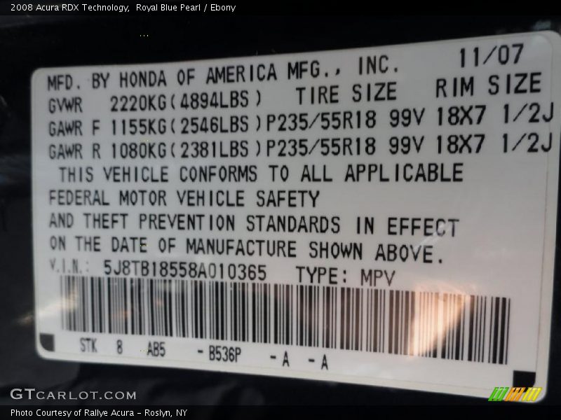 Royal Blue Pearl / Ebony 2008 Acura RDX Technology