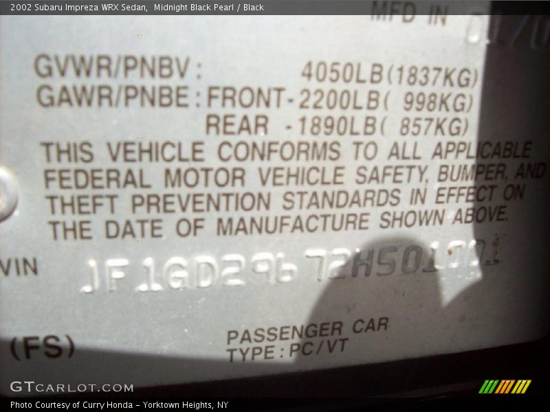 Midnight Black Pearl / Black 2002 Subaru Impreza WRX Sedan