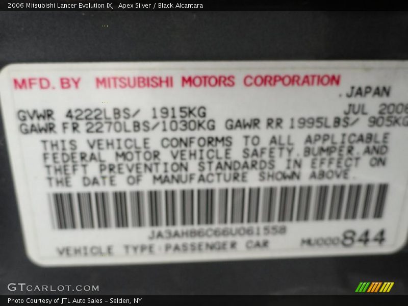 Apex Silver / Black Alcantara 2006 Mitsubishi Lancer Evolution IX