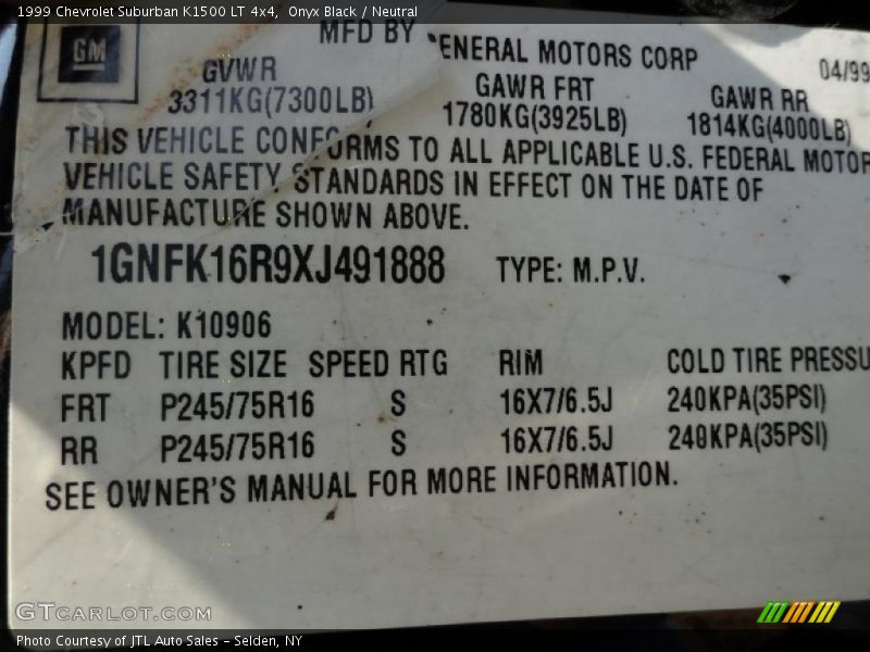 Onyx Black / Neutral 1999 Chevrolet Suburban K1500 LT 4x4