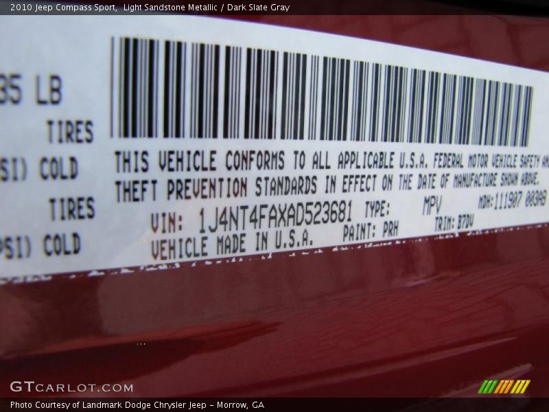 Light Sandstone Metallic / Dark Slate Gray 2010 Jeep Compass Sport