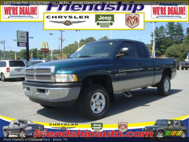 Emerald Green Pearl / Mist Gray 1999 Dodge Ram 1500 SLT Extended Cab 4x4