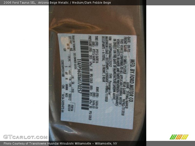 Arizona Beige Metallic / Medium/Dark Pebble Beige 2006 Ford Taurus SEL