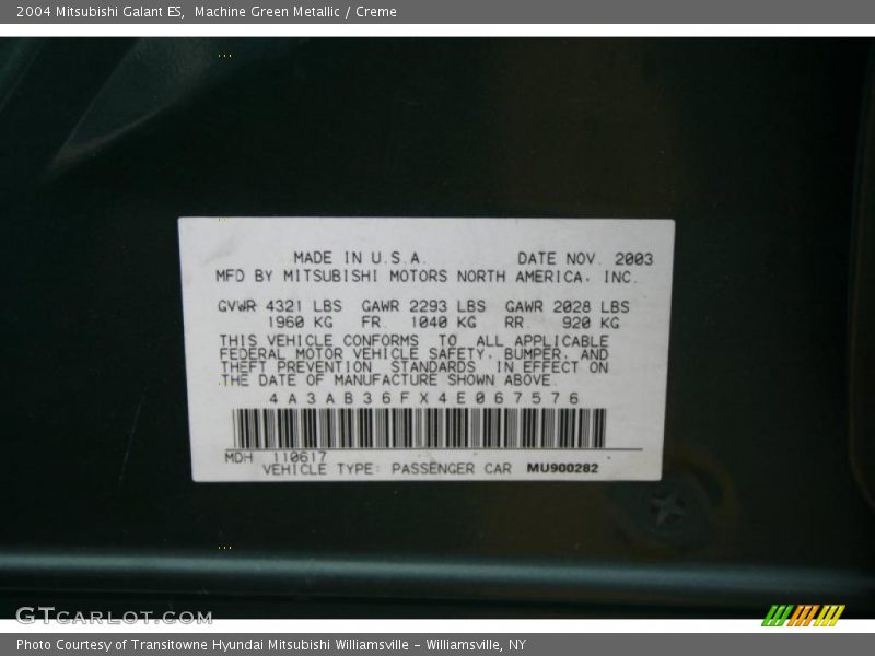 Machine Green Metallic / Creme 2004 Mitsubishi Galant ES
