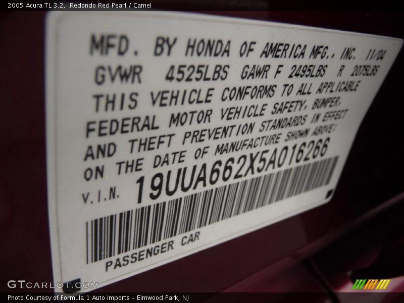 Redondo Red Pearl / Camel 2005 Acura TL 3.2