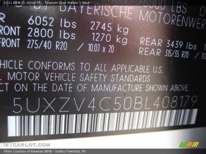 Titanium Silver Metallic / Black 2011 BMW X5 xDrive 35i