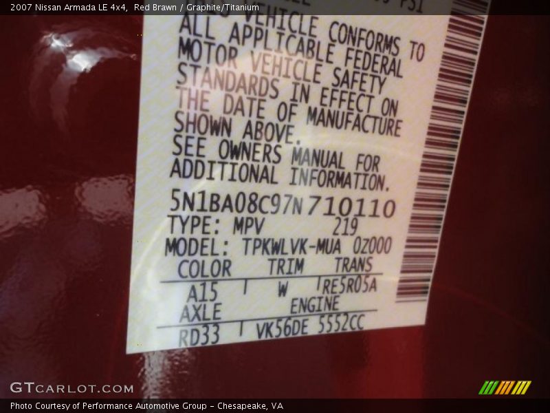 Red Brawn / Graphite/Titanium 2007 Nissan Armada LE 4x4
