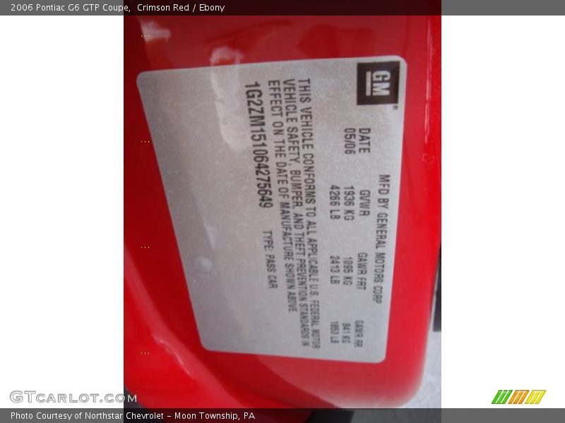 Crimson Red / Ebony 2006 Pontiac G6 GTP Coupe