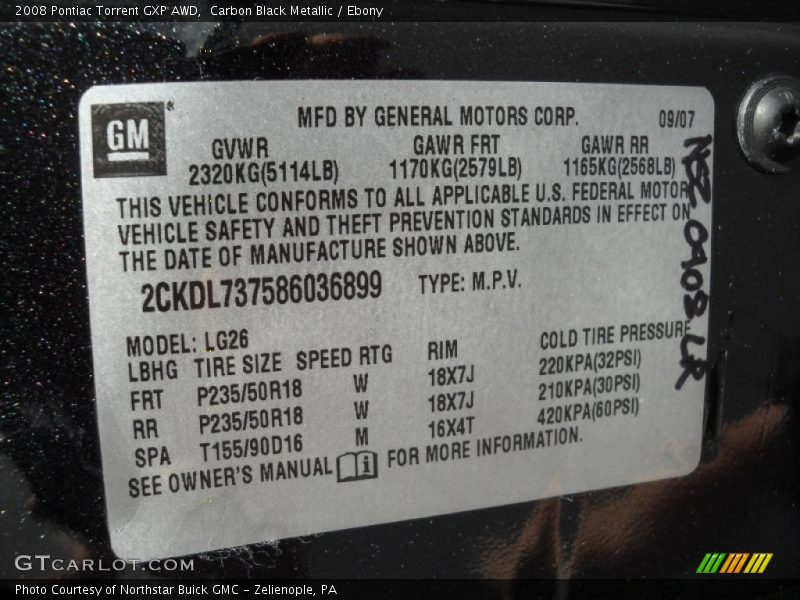 Carbon Black Metallic / Ebony 2008 Pontiac Torrent GXP AWD