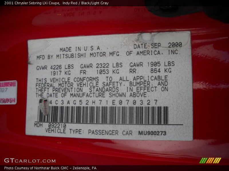 Indy Red / Black/Light Gray 2001 Chrysler Sebring LXi Coupe