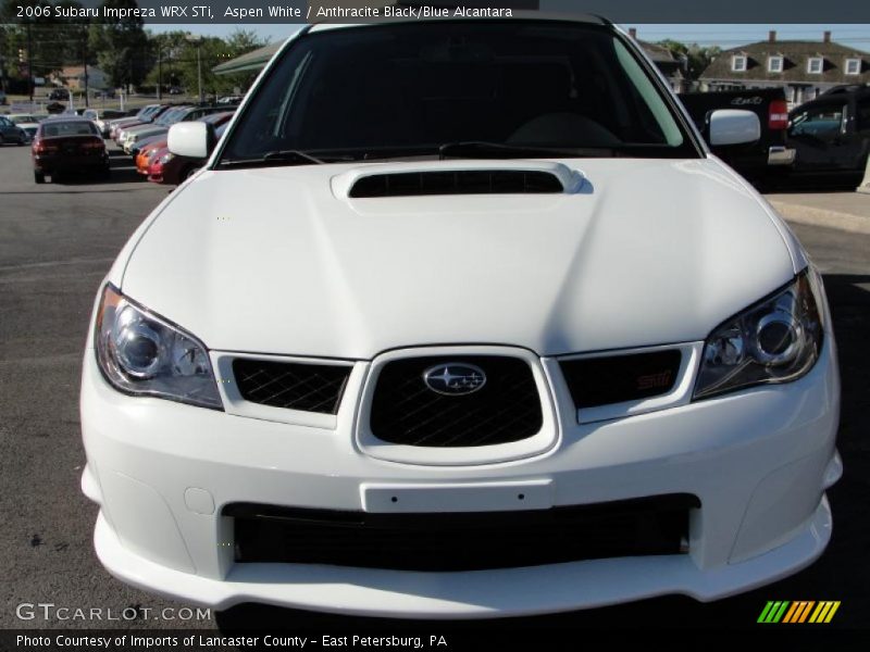 Aspen White / Anthracite Black/Blue Alcantara 2006 Subaru Impreza WRX STi