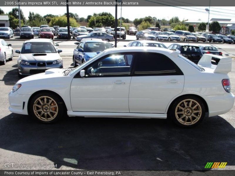 Aspen White / Anthracite Black/Blue Alcantara 2006 Subaru Impreza WRX STi
