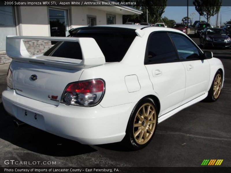 Aspen White / Anthracite Black/Blue Alcantara 2006 Subaru Impreza WRX STi