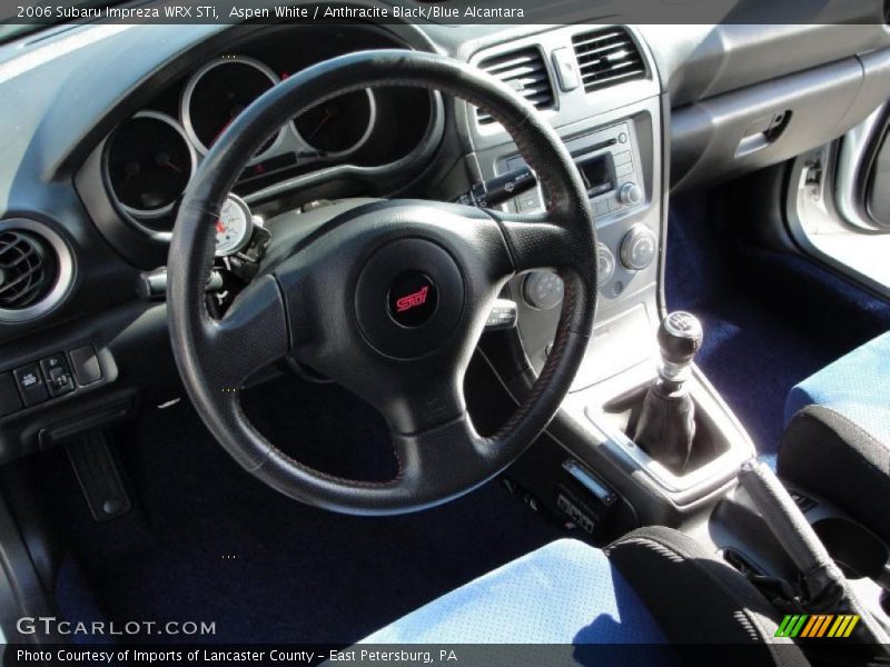 Aspen White / Anthracite Black/Blue Alcantara 2006 Subaru Impreza WRX STi