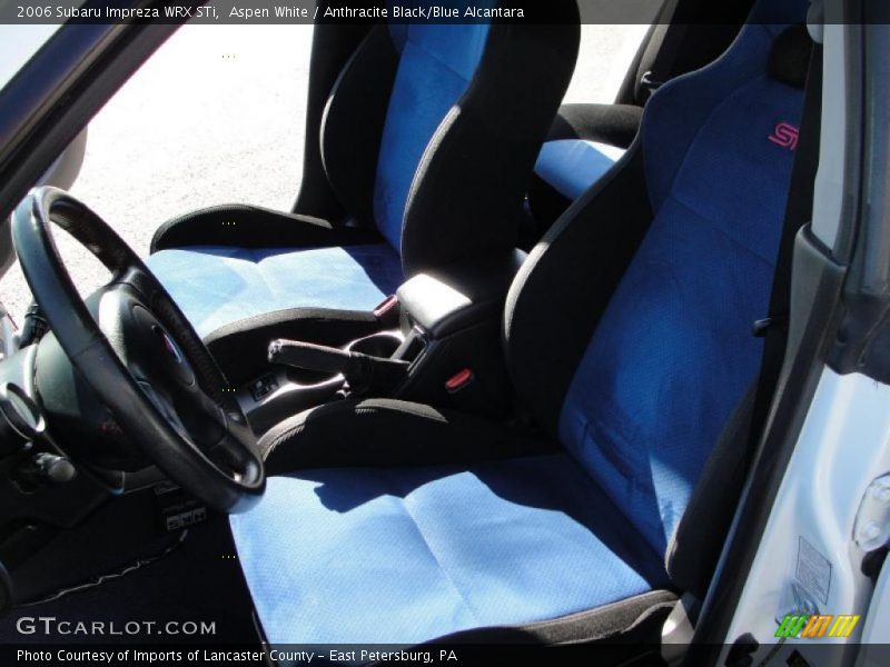 Aspen White / Anthracite Black/Blue Alcantara 2006 Subaru Impreza WRX STi