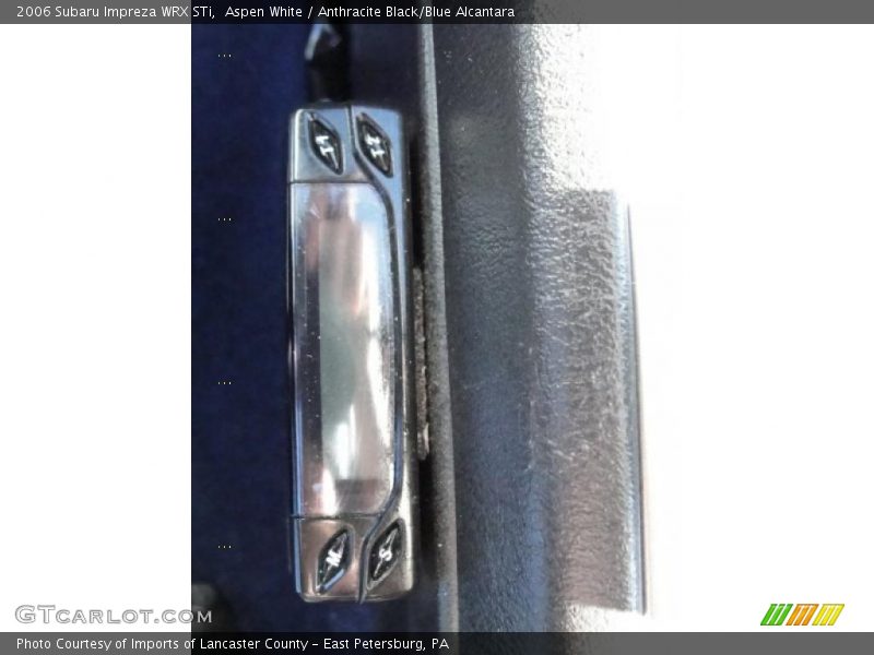 Aspen White / Anthracite Black/Blue Alcantara 2006 Subaru Impreza WRX STi