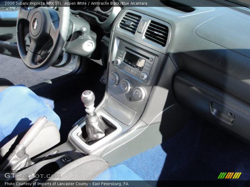 Aspen White / Anthracite Black/Blue Alcantara 2006 Subaru Impreza WRX STi