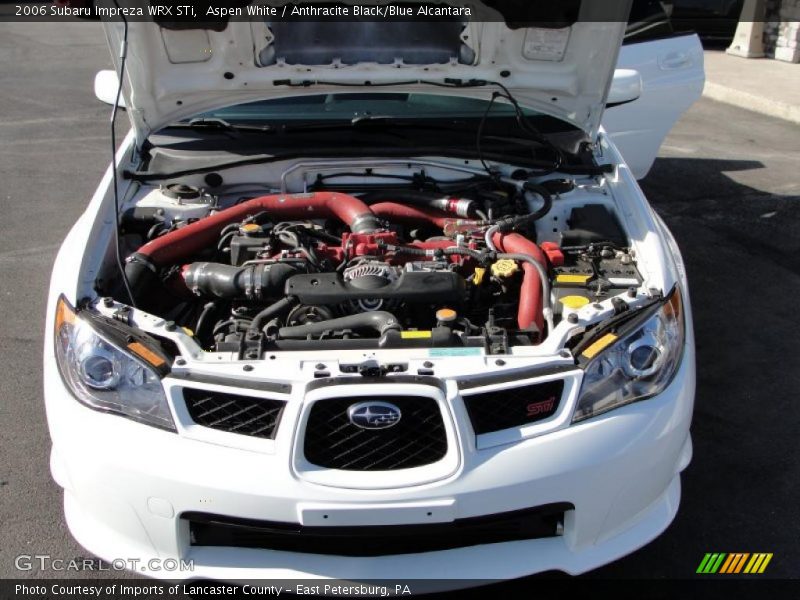 Aspen White / Anthracite Black/Blue Alcantara 2006 Subaru Impreza WRX STi