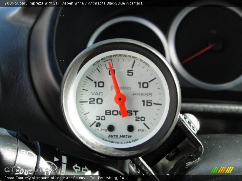 Aspen White / Anthracite Black/Blue Alcantara 2006 Subaru Impreza WRX STi