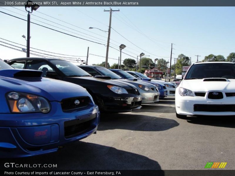 Aspen White / Anthracite Black/Blue Alcantara 2006 Subaru Impreza WRX STi