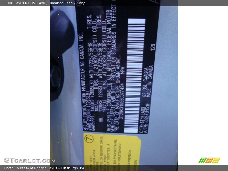 Bamboo Pearl / Ivory 2008 Lexus RX 350 AWD