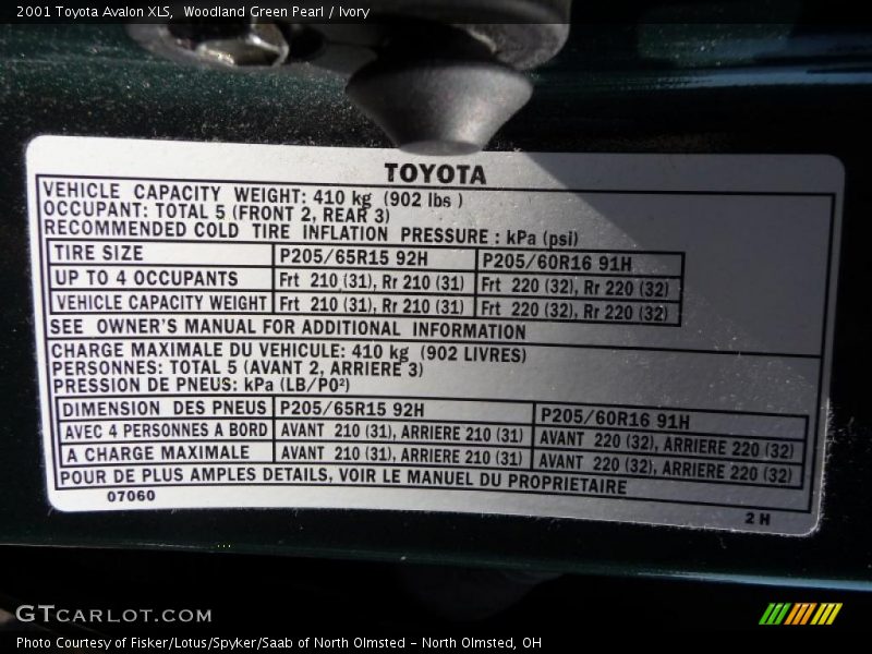 Woodland Green Pearl / Ivory 2001 Toyota Avalon XLS