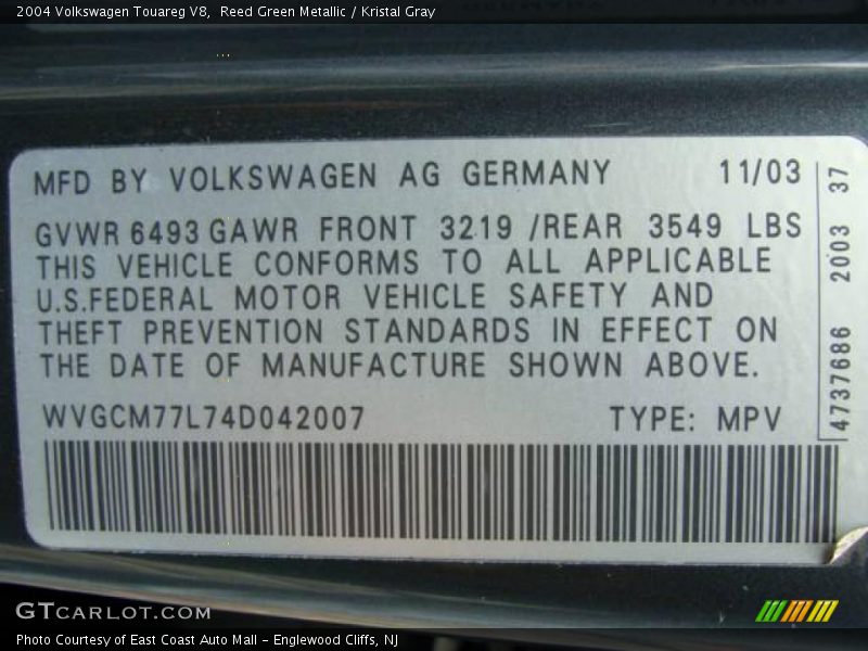 Reed Green Metallic / Kristal Gray 2004 Volkswagen Touareg V8