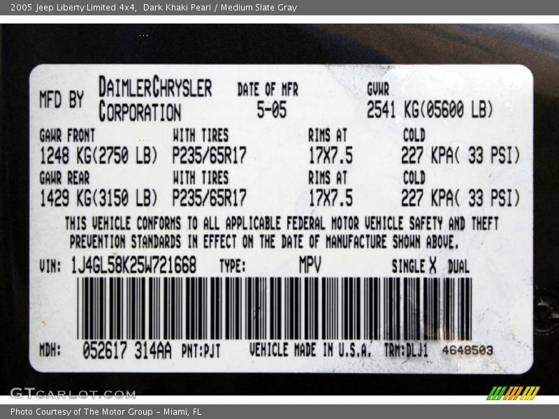 Dark Khaki Pearl / Medium Slate Gray 2005 Jeep Liberty Limited 4x4