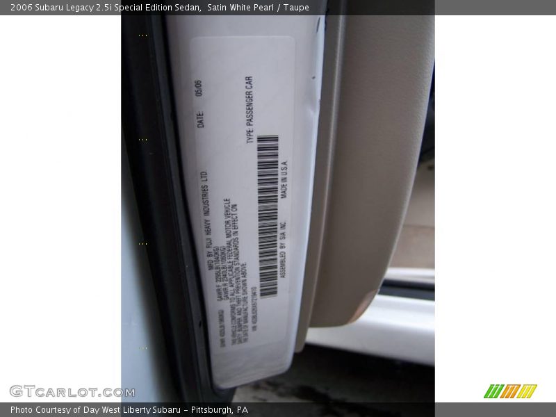 Satin White Pearl / Taupe 2006 Subaru Legacy 2.5i Special Edition Sedan