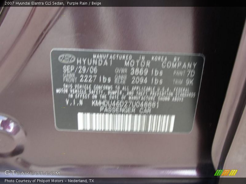 Purple Rain / Beige 2007 Hyundai Elantra GLS Sedan