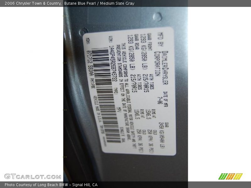 Butane Blue Pearl / Medium Slate Gray 2006 Chrysler Town & Country