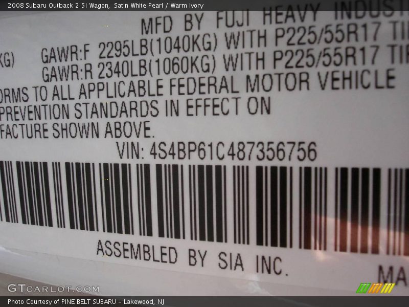 Satin White Pearl / Warm Ivory 2008 Subaru Outback 2.5i Wagon
