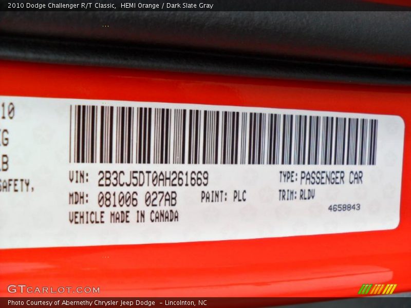 HEMI Orange / Dark Slate Gray 2010 Dodge Challenger R/T Classic