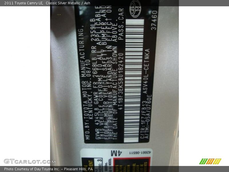 Classic Silver Metallic / Ash 2011 Toyota Camry LE