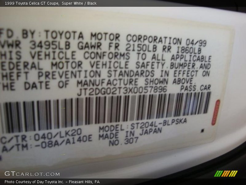 Super White / Black 1999 Toyota Celica GT Coupe