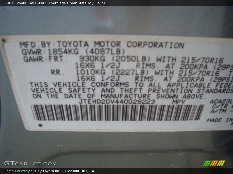 Everglade Green Metallic / Taupe 2004 Toyota RAV4 4WD